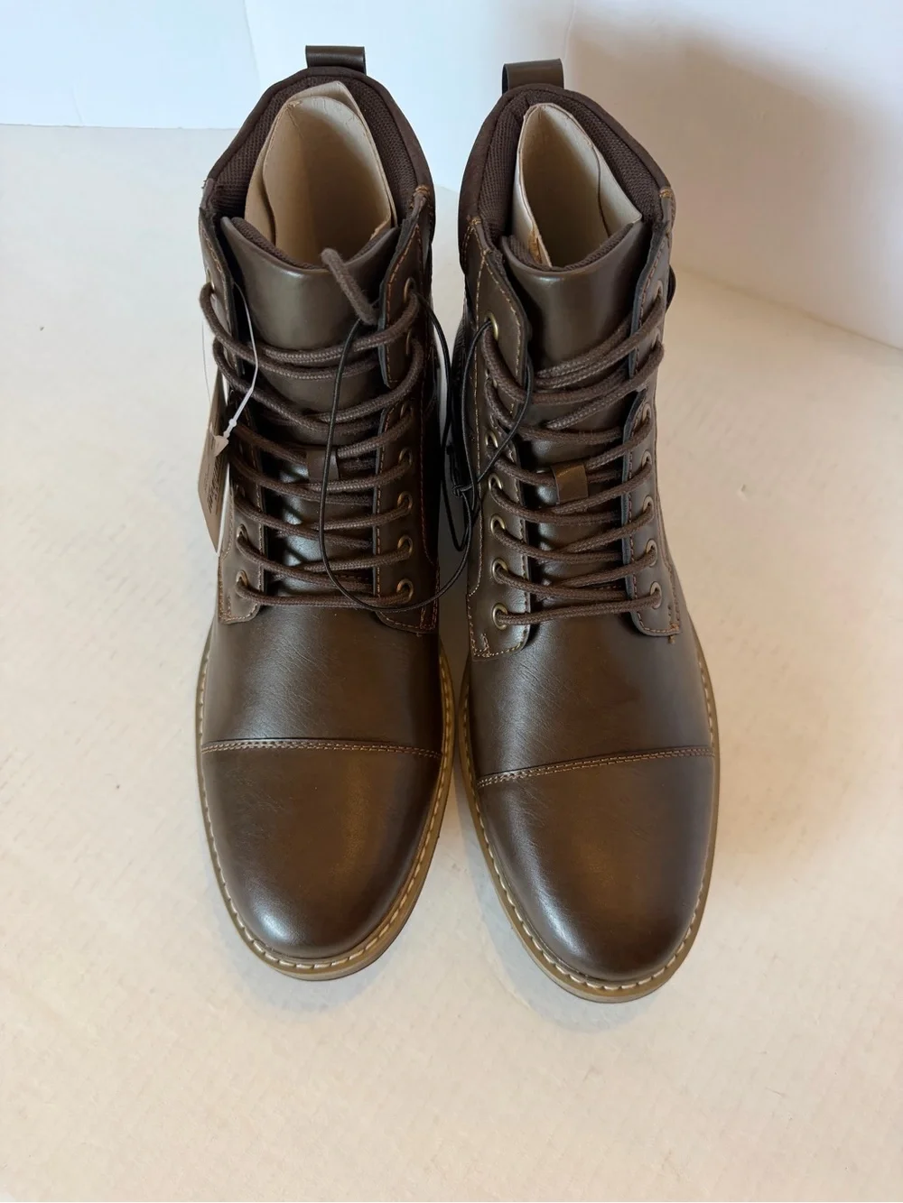 jf j.ferrar Men's Slate Brown Faux Leather Lace-Up Boots with Buckle